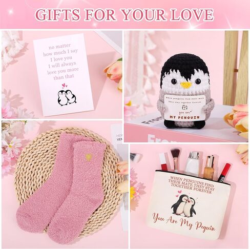 Anniversary Birthday Gifts for Women Wife Girlfriend, Penguin I Love You Romantic Gifts for Her Basket Set of 7 in Saudi Arabia