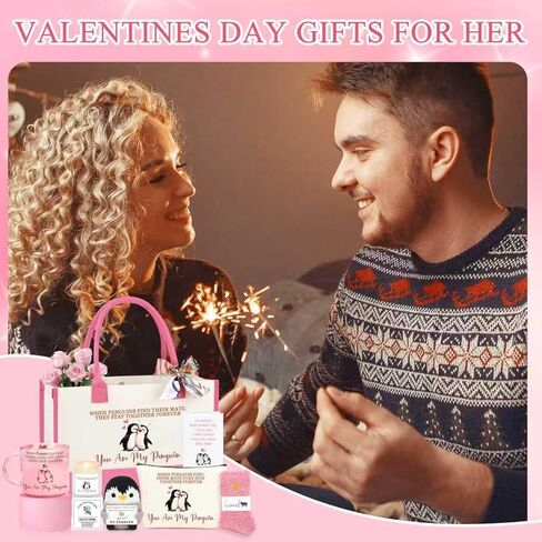 Anniversary Birthday Gifts for Women Wife Girlfriend, Penguin I Love You Romantic Gifts for Her Basket Set of 7 in Saudi Arabia