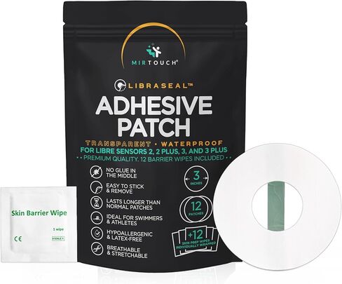 رقعات مستشعر CGM شفافة مقاومة للماء لـ Freestyle Libre 1، 2، 3 - لا يوجد غراء في المنتصف - 12 رقعة لاصقة حرة مع 12 منديل مبللة لتحضير الجلد - مجموعة رقعات مراقبة الجلوكوز المضادة للحساسية in Kuwait