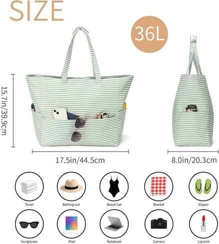 Beach Tote Bags for Women Large Beach Bag with Zipper Pool Bag for Gym Weekender Travel Water-resistant Sand-resistant in Saudi Arabia