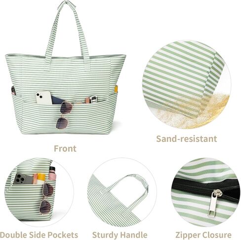 Beach Tote Bags for Women Large Beach Bag with Zipper Pool Bag for Gym Weekender Travel Water-resistant Sand-resistant in Saudi Arabia