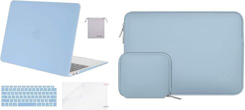 MOSISO Compatible with MacBook Air 13 inch Case 2018-2020 Rlease A2337 M1 A2179 A1932, Plastic Hard Shell&Neoprene Sleeve Bag with Small Case&Keyboard Cover&Screen Protector&Storage Bag,Airy Blue in Saudi Arabia