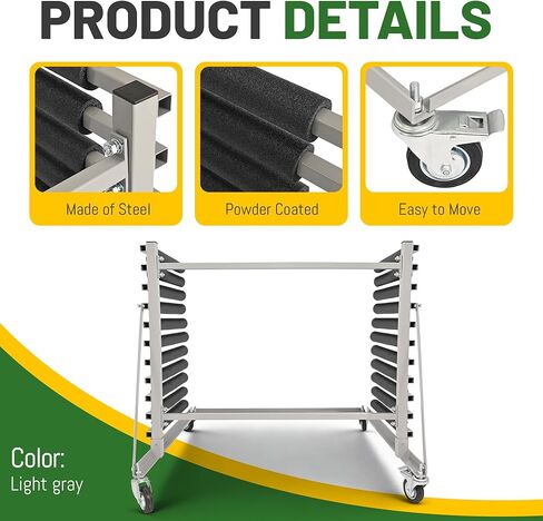 10 Slot Mobile Auto Windshield Glass Rack w/ 4 Heavy Duty Casters 2" Padded Bars Powder Coated in Saudi Arabia