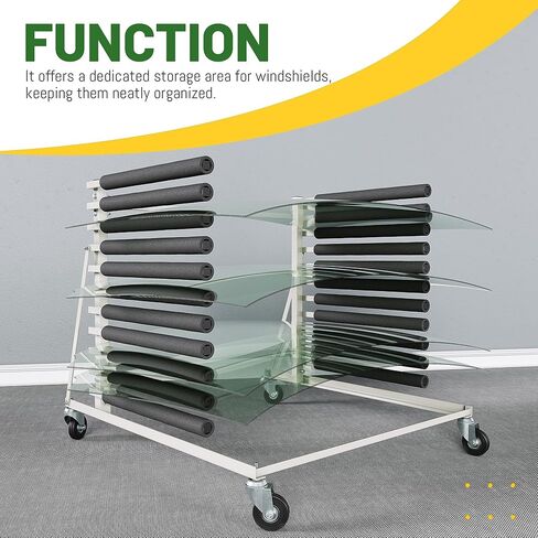 10 Slot Mobile Auto Windshield Glass Rack w/ 4 Heavy Duty Casters 2" Padded Bars Powder Coated in Saudi Arabia