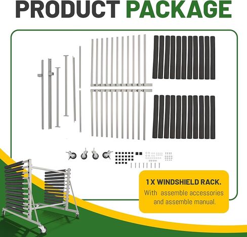 10 Slot Mobile Auto Windshield Glass Rack w/ 4 Heavy Duty Casters 2" Padded Bars Powder Coated in Saudi Arabia