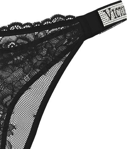 Victoria's Secret Very Sexy Lace Shine Strap Thong, Black Lace, XL in Saudi Arabia