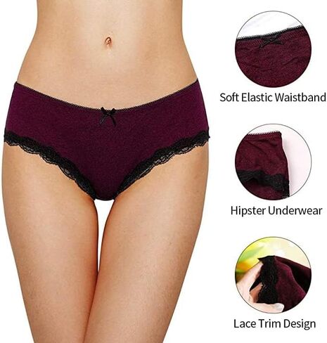 Women's 4 Pcs Cotton Underwear Soft Basic Lace Hipster in Saudi Arabia