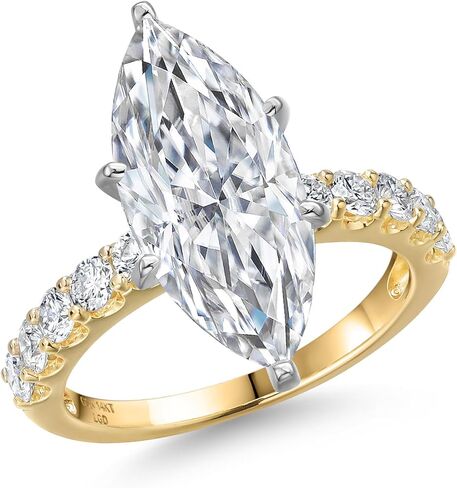 Gem Stone King 1.70-5.70 Cttw Marquise Cut Lab Grown Diamond Engagement Ring For Women | 2-Tone 14K White and Yellow Gold | IGI Certified | E-F | VS1-VS2 | Wedding Anniversary Ring in Saudi Arabia