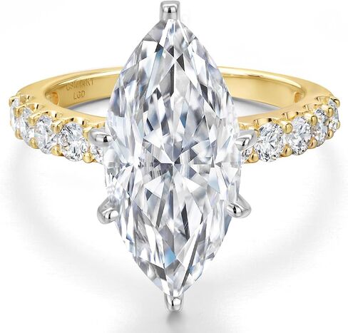 Gem Stone King 1.70-5.70 Cttw Marquise Cut Lab Grown Diamond Engagement Ring For Women | 2-Tone 14K White and Yellow Gold | IGI Certified | E-F | VS1-VS2 | Wedding Anniversary Ring in Saudi Arabia