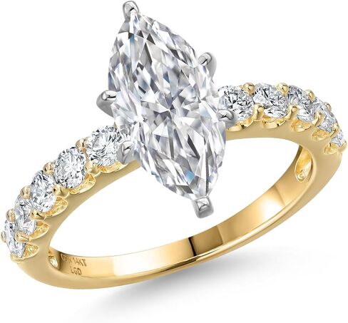 Gem Stone King 1.70-5.70 Cttw Marquise Cut Lab Grown Diamond Engagement Ring For Women | 2-Tone 14K White and Yellow Gold | IGI Certified | E-F | VS1-VS2 | Wedding Anniversary Ring in Saudi Arabia