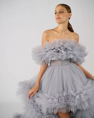 High Low Tulle Prom Dress Off Shoulder Puffy Long Ball Gown 2026 Ruffles Formal Evening Dresses in Saudi Arabia