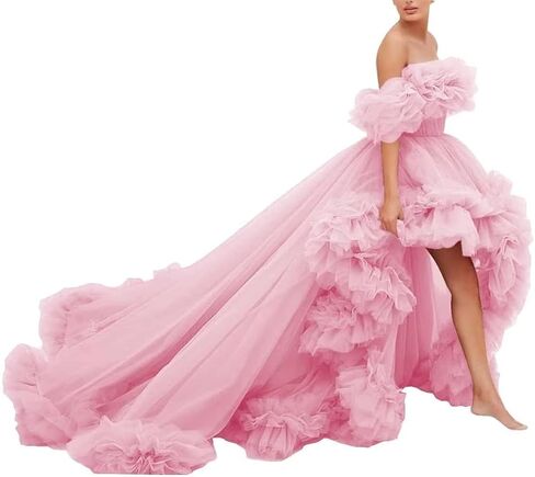 High Low Tulle Prom Dress Off Shoulder Puffy Long Ball Gown 2026 Ruffles Formal Evening Dresses in Saudi Arabia