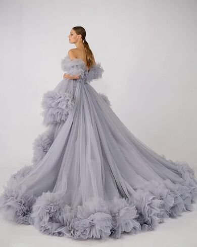 High Low Tulle Prom Dress Off Shoulder Puffy Long Ball Gown 2026 Ruffles Formal Evening Dresses in Saudi Arabia