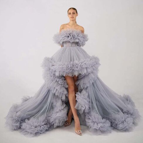 High Low Tulle Prom Dress Off Shoulder Puffy Long Ball Gown 2026 Ruffles Formal Evening Dresses in Saudi Arabia