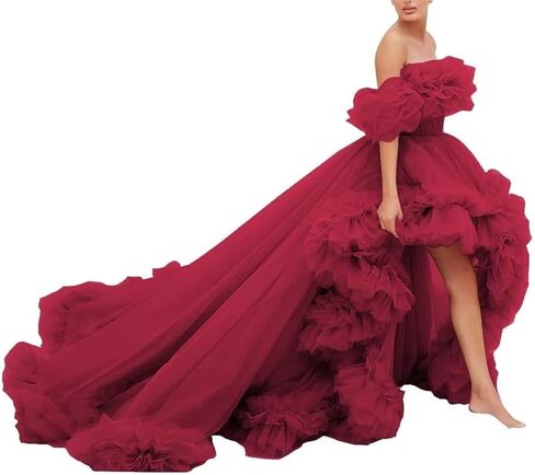 High Low Tulle Prom Dress Off Shoulder Puffy Long Ball Gown 2026 Ruffles Formal Evening Dresses in Saudi Arabia