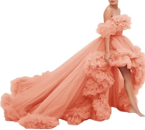 High Low Tulle Prom Dress Off Shoulder Puffy Long Ball Gown 2026 Ruffles Formal Evening Dresses in Saudi Arabia