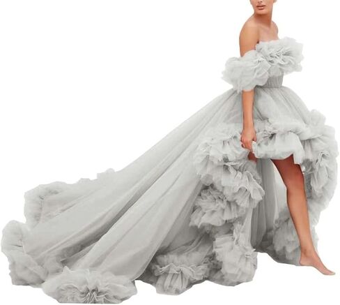 High Low Tulle Prom Dress Off Shoulder Puffy Long Ball Gown 2026 Ruffles Formal Evening Dresses in Saudi Arabia