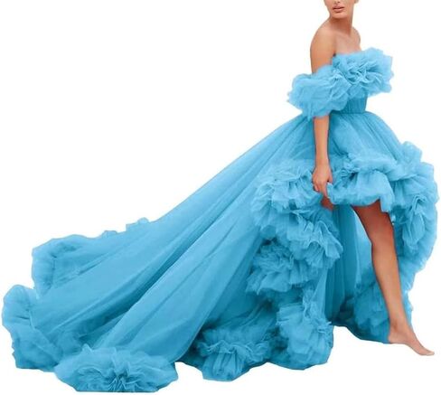 High Low Tulle Prom Dress Off Shoulder Puffy Long Ball Gown 2026 Ruffles Formal Evening Dresses in Saudi Arabia