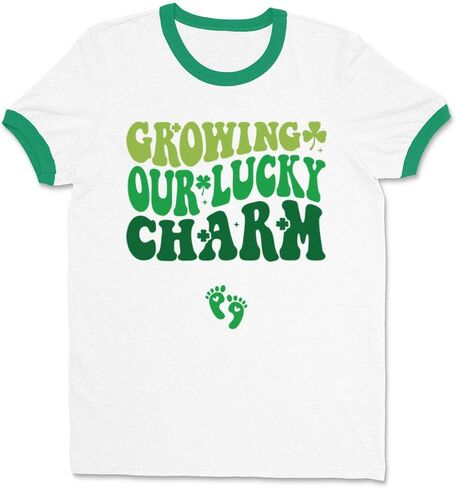 Growing Our Lucky Charm St. Patrick's Day Pregnancy Announcement Ringer Tee Shirt Unisex in Saudi Arabia
