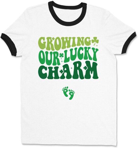 Growing Our Lucky Charm St. Patrick's Day Pregnancy Announcement Ringer Tee Shirt Unisex in Saudi Arabia