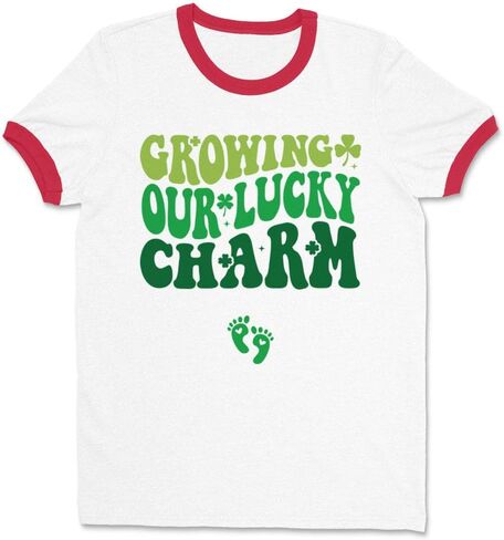 Growing Our Lucky Charm St. Patrick's Day Pregnancy Announcement Ringer Tee Shirt Unisex in Saudi Arabia