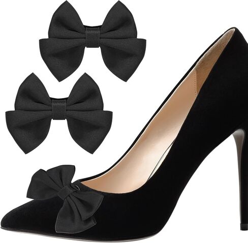 2Pcs Detachable Black Bow Shoe Clips for Women Dress Shoes, Decorative Shoe Clips Decorations Supplies Black Bow Shoes Accessories for Wedding Party in Saudi Arabia