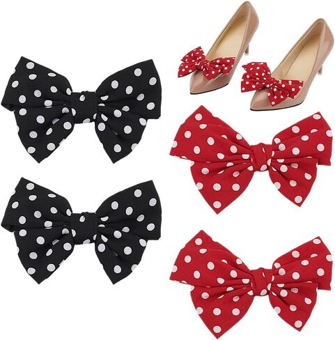 PH PandaHall 4pcs Bow Shoe Clips 2 Colors Dots Shoes Buckles Bowknot Shoe Buckle Clip Detachable Shoe Charms Black Shoe Buckle Decorative for Woman Heels Flats Pumps Party Accessorie 4.7 Inch Wide in Saudi Arabia