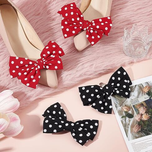PH PandaHall 4pcs Bow Shoe Clips 2 Colors Dots Shoes Buckles Bowknot Shoe Buckle Clip Detachable Shoe Charms Black Shoe Buckle Decorative for Woman Heels Flats Pumps Party Accessorie 4.7 Inch Wide in Saudi Arabia