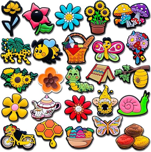 25 قطعة من Joivoritow لتزيين أحذية الربيع لصنادل Clog Clog، إكسسوارات أحذية على شكل فراشة زهرة وحيوانات طبيعة ساحرة لهدايا حفلات الأطفال in Kuwait