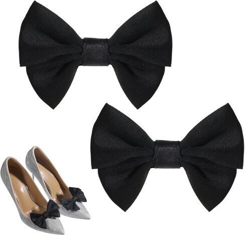 TIESOME 2Pcs Elegant Bow Shoe Clips Charms for Women, Black Satin Bow Shoe Buckle Clips, Detachable Shoe Clips for Women Girls Sandals Flats Pumps Wedding Party Shoe Accessories in Saudi Arabia