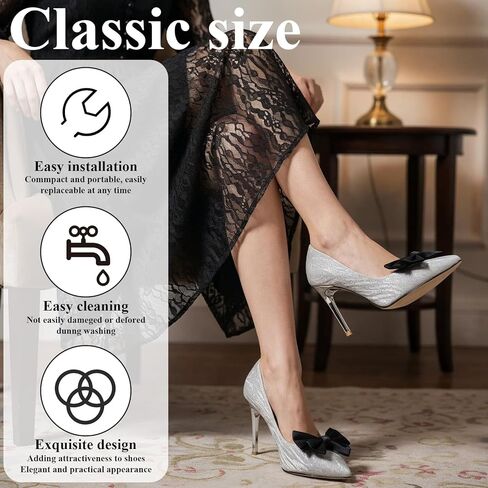 TIESOME 2Pcs Elegant Bow Shoe Clips Charms for Women, Black Satin Bow Shoe Buckle Clips, Detachable Shoe Clips for Women Girls Sandals Flats Pumps Wedding Party Shoe Accessories in Saudi Arabia