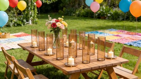 12pcs Amber Glass Cylinder Vases for Centerpieces, Gold 6 Inch Clear Flower Vases for Wedding Decorations and Indoor Home Decor, Hurricane Candle Holder for Table Shelf, Party in Saudi Arabia