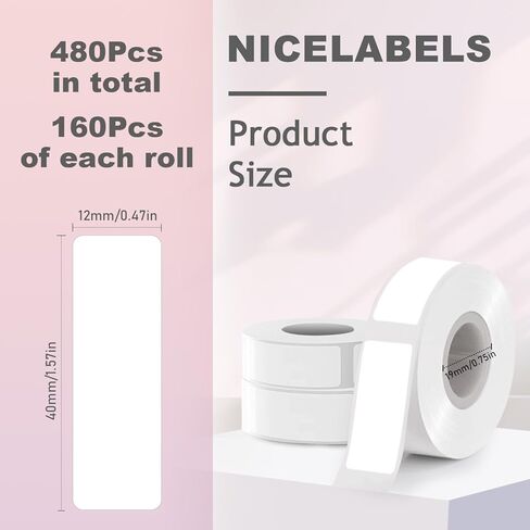 3 لفات عبوات شريط (أبيض ساطع)، متوافقة مع طابعة Phomemo D30، ورق حراري أبيض لاصق، ذاتي اللصق ومقاوم للماء، 12 مم × 40 مم (0.47 × 1.57 بوصة)، 160 ملصق/لفة in Kuwait