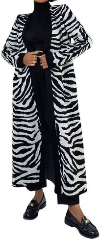 chouyatou Women's Fall Open Front Color Block Long Cardigan Sweater Casual Loose Striped Belted Coatigan in Saudi Arabia