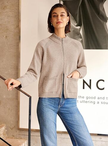 Yanekop Womens Zip Up Sweaters Long Sleeve Chunky Knit Cardigan Sweater Jackets Fall Outerwear Coats with Pockets 2025 in Saudi Arabia