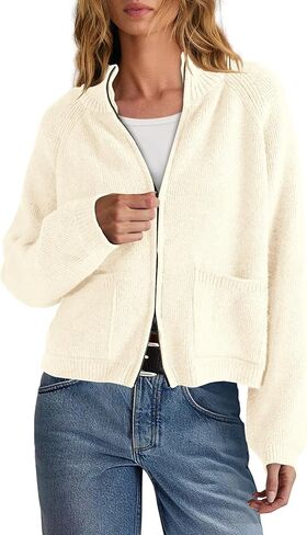 Yanekop Womens Zip Up Sweaters Long Sleeve Chunky Knit Cardigan Sweater Jackets Fall Outerwear Coats with Pockets 2025 in Saudi Arabia