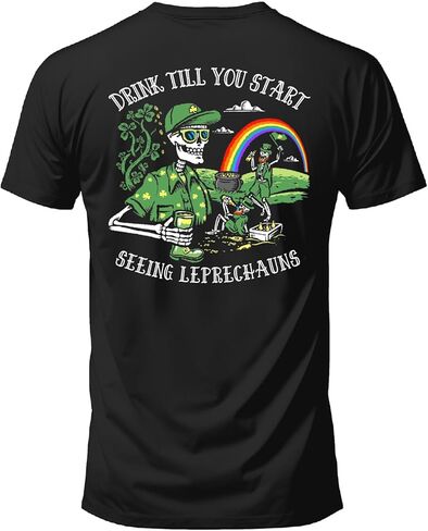 Salty Bones Drink Till You Start Seeing Leprechauns Irish St Patricks Day Graphic T Shirt,100% Ringspun Cotton,Printed in USA in Kuwait