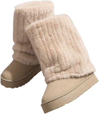 Women's Solid Color Snow Boots, Fashion Slip On Plush Lined Winter Boots, Comfortable Mid Calf Boots in Saudi Arabia