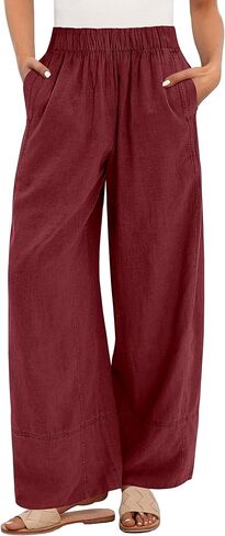 ANRABESS Women's Wide Leg Linen Pants Summer Boho Casual Elastic Waist Long Lounge Travel Pants Trousers with Pockets in Saudi Arabia