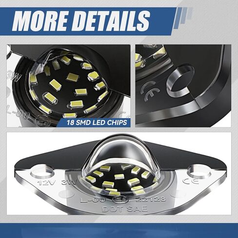 Auto Dynasty License Plate Light Compatible with 1994-2004 Ford Mustang, Rear Full White 18 SMD LED License Plate Lamps, Pair, Black Housing Clear Lens in Saudi Arabia