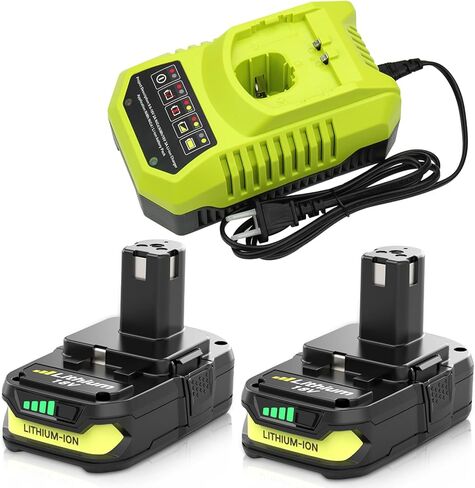 بطارية بديلة P102 وشاحن لبطارية Ryobi 18V P102 P103 P104 P105 P107 P108 P109 P122 أدوات كهربائية لاسلكية متوافقة مع شاحن Ryobi 18V 2 حزم 18V 3000 مللي أمبير في الساعة in Kuwait