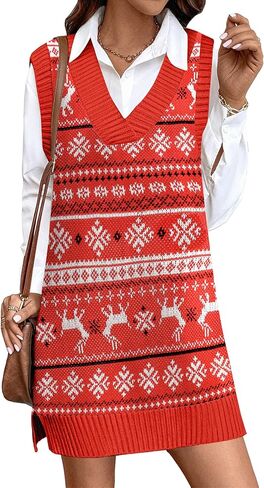 Zeagoo Womens Sweater Vest Winter Tank Sweater Dress V Neck Knitted Pullovers Sweaters Plaid M in Saudi Arabia