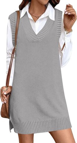 Zeagoo Womens Sweater Vest Winter Tank Sweater Dress V Neck Knitted Pullovers Sweaters Plaid M in Saudi Arabia
