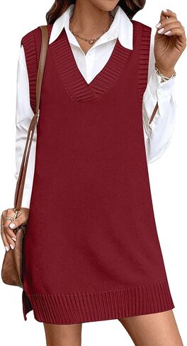 Zeagoo Womens Sweater Vest Winter Tank Sweater Dress V Neck Knitted Pullovers Sweaters Plaid M in Saudi Arabia