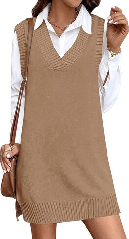 Zeagoo Womens Sweater Vest Winter Tank Sweater Dress V Neck Knitted Pullovers Sweaters Plaid M in Saudi Arabia