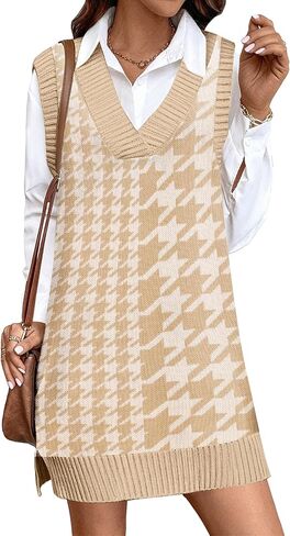Zeagoo Womens Sweater Vest Winter Tank Sweater Dress V Neck Knitted Pullovers Sweaters Plaid M in Saudi Arabia