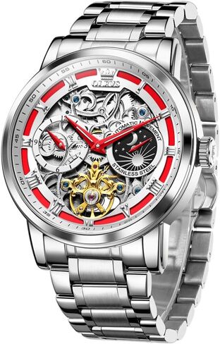 OLEVS Automatic Men Watch Self Winding Mechanical Moon Phase Business Luxury Diamond Dress Stainless Steel Waterproof Luminous Mens Wrist Watch in Saudi Arabia