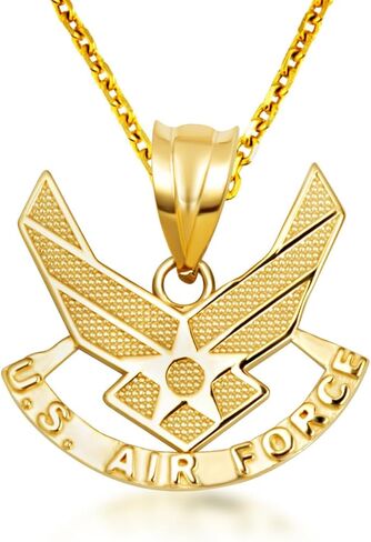 10K & 14K United States Air Force Emblem Officially Licensed Pendant Necklace Available in Yellow, White or Rose Gold in Saudi Arabia