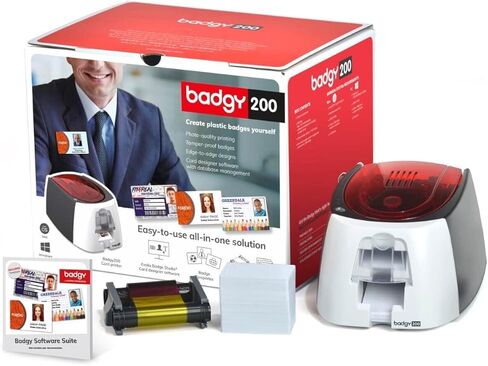 EVOLIS, BADGY200, CARD PRINTING SOLUTION, 1 BADGY200 PRINTER, SINGLE SIDED, 1 COLOR RIBBON FOR 100 PRINTS AND 100CT PVC CARDS(30MIL) WITH BADGE STUDIO+ SOFTWARE in Saudi Arabia