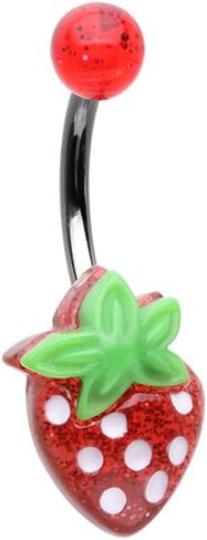 Kawaii Glitter Strawberry Dangle Belly Button Navel Ring 14 GA in Saudi Arabia